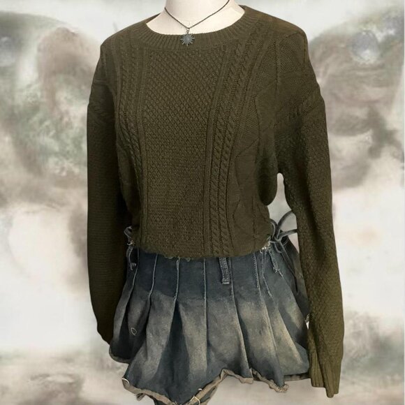 Oversized khaki green BDG indie knit fall sweater - Picture 5 of 8